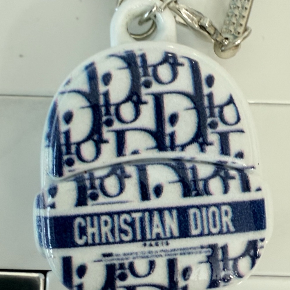 Dior Blue and White Miniature Backpack Keychain